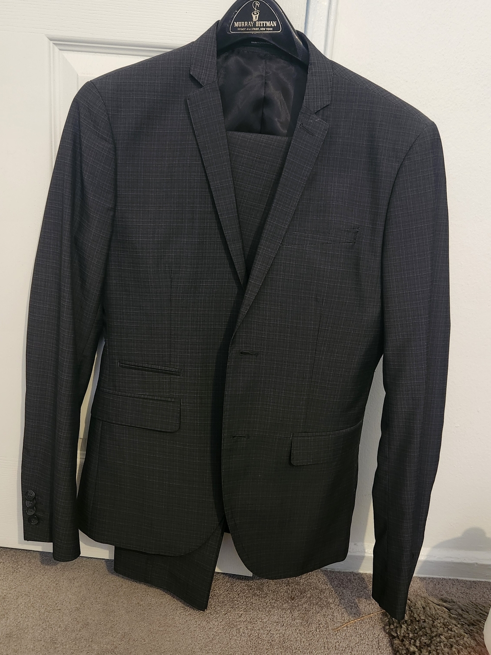 H&M Men's Dark Charcoal Windowpane Suit Jacket and Pants Set